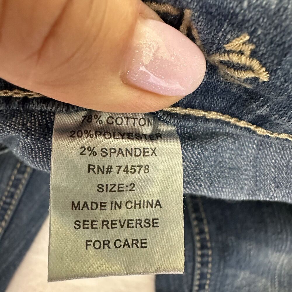Cache Bootcut Jeans Women’s Blue Denim Stretch Rhinestones Embroidered Sz 2 - Picture 9 of 16
